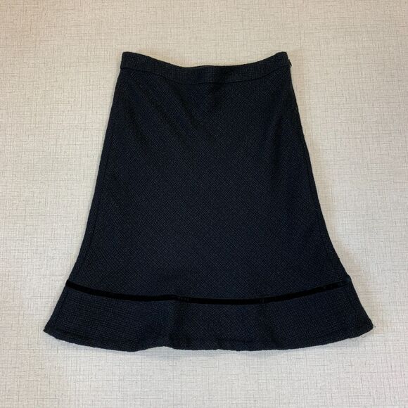Gap Tweed Wool Blend Skirt Womens 0 Black Textured Knee Length A Line Side Zip - Picture 2 of 11
